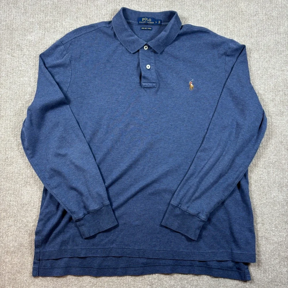 Polo Ralph Lauren Blue Pima Soft Cotton‎ Polo Shirt Men's Size Large Flesh Pony